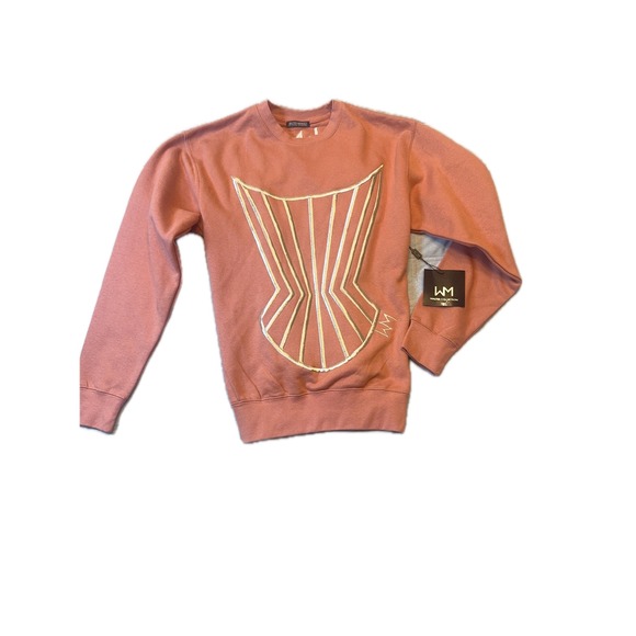 Walter Mendez Walter Collection Pink Sweatshirt Corset Motif Lace-Up Back NWT - Picture 1 of 5